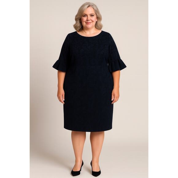 Shelby & Palmer Dark‎ Navy Bell Sleeve Sheath Dress – Size 22W - Picture 1 of 7
